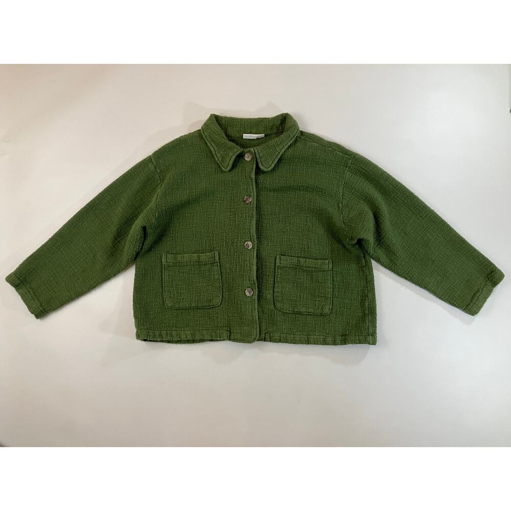 Bryn Walker Women L Green Linen Cotton Boucle Jacket Made USA Button Lagenlook
